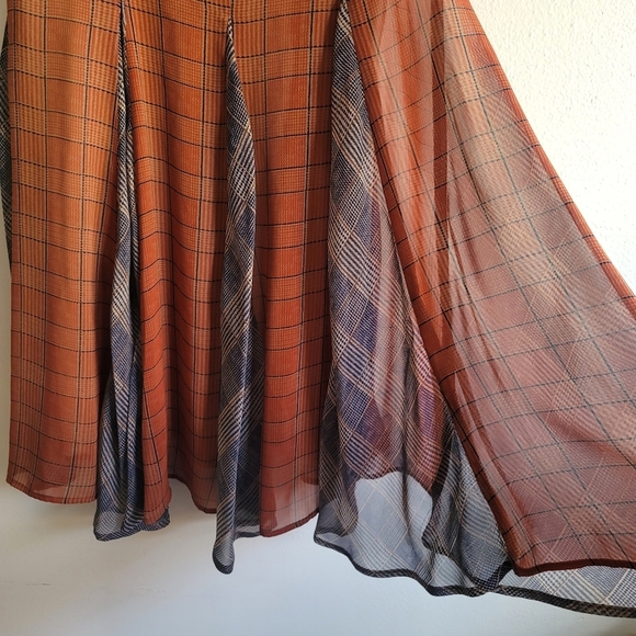 Eva Franco, Anushca Lightweight Plaid & Pleated A Line Dress,Brick/Navy, Size 10 - Picture 9 of 9